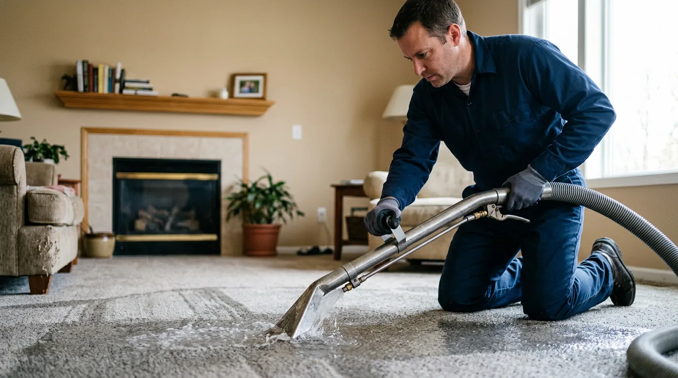 Water damage restoration technician working near Kingman, ME